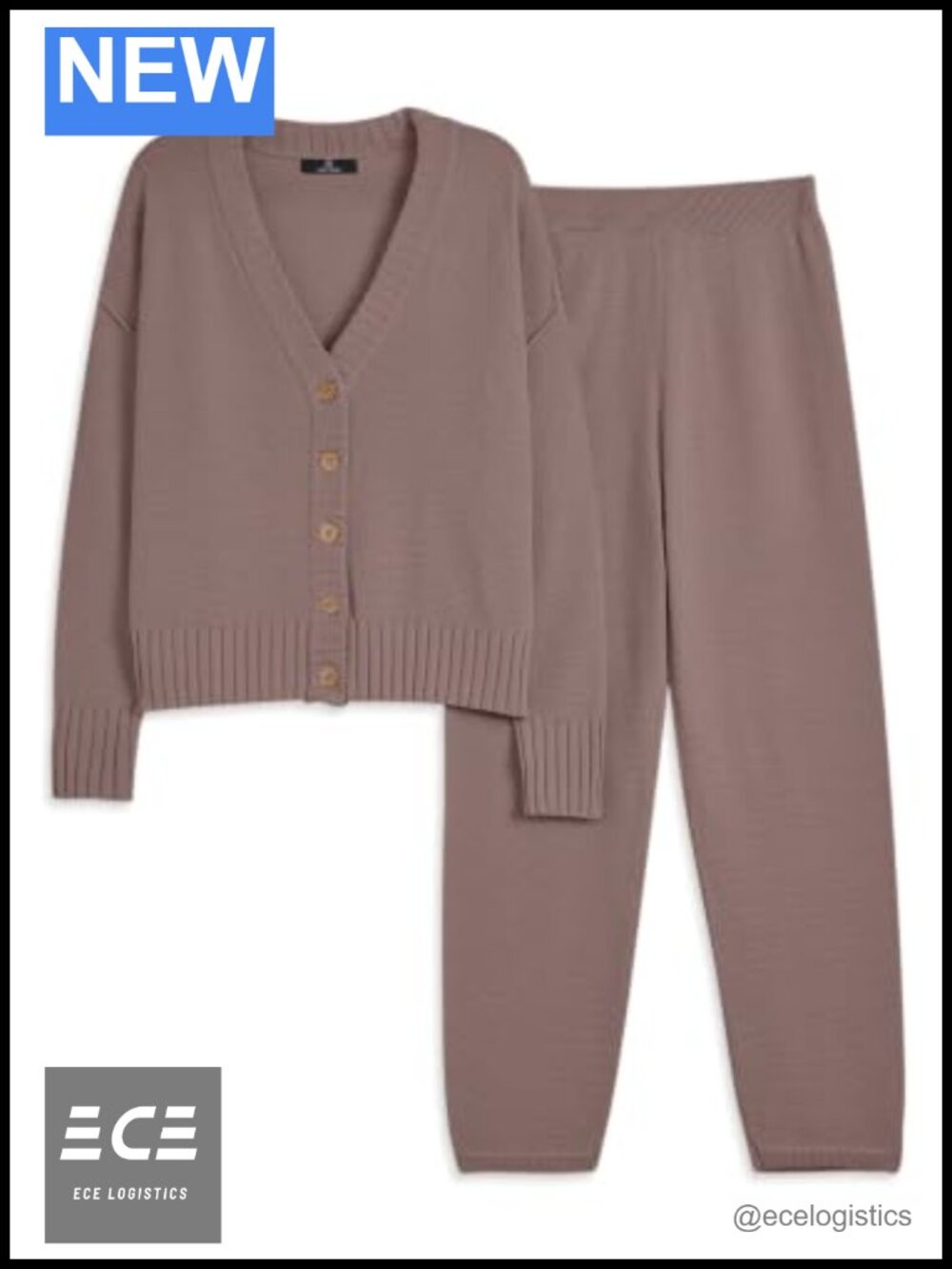 Womens 2 Piece Cardigan Lounge Set Sweater & Tapered Pants Relaxed Fit Acrylic